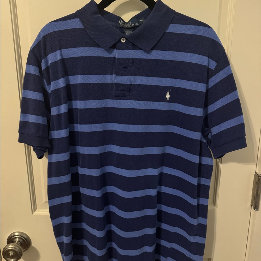 Polo by Ralph Lauren Men's Blue Striped Mesh Polo Shirt XL